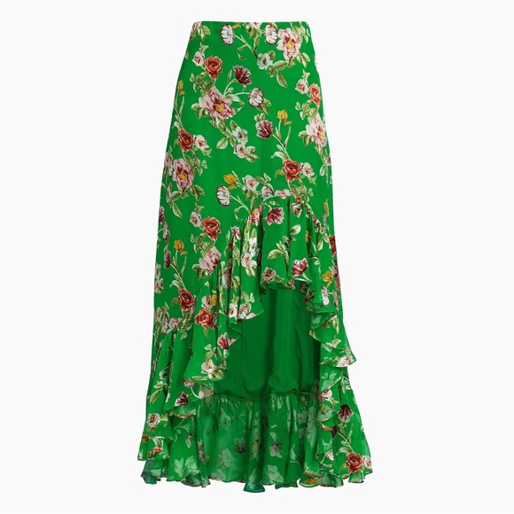 NWT Alice and Olivia Soraya Silk Blend Floral Asymmetrical Maxi Skirt Size 0 - Picture 2 of 7